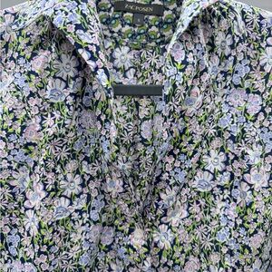 Zac Posen Women's Oversized Floral Button Down Shirt - Blue and Pink, Size Small